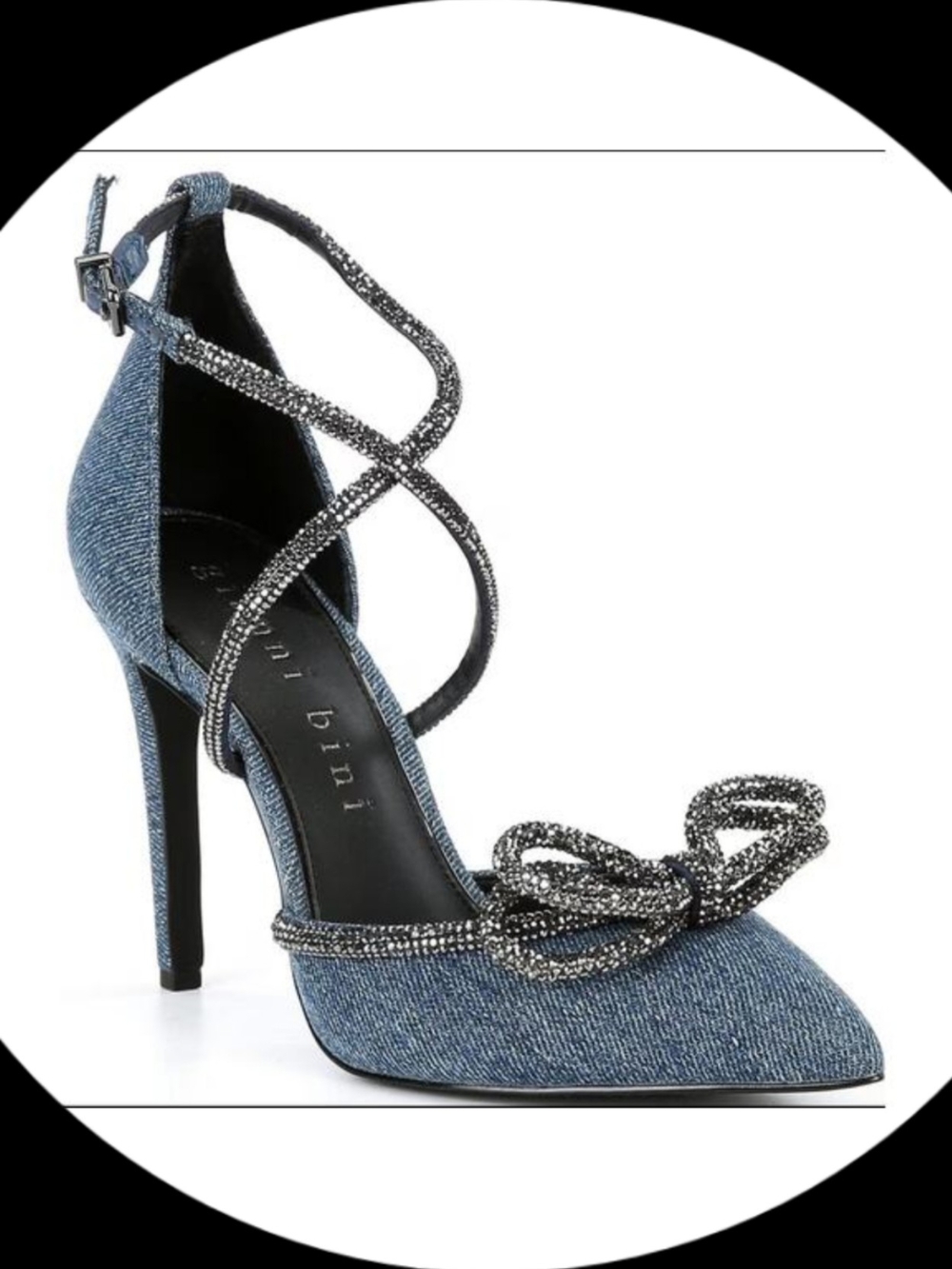 Women's Gianni Bini Denim  Ankle-Strap Pumps with Rhinestone Bow And Accents 8.5